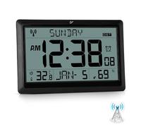 Sukeen Radio reloj de pared, Reloj de pared Digital LCD de 10,6" con pilas, Reloj digital con radio reloj con temperatura, humedad, despertador, horario de verano para el hogar, cocina,oficina,escuela
