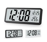 Sukeen Reloj de pared digital que funciona con pilas, reloj de pared digital con dígitos grandes, temperatura, 12/24 horas, reloj de escritorio para sala de estar, dormitorio, oficina, escuela, garaje