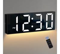 Sukeen Reloj de Pared Digital, Reloj de Pared Digital Grande de 11,81 Pulgadas con Control Remoto/Pantalla Grande/8 Colores/atenuador Ajustable, Reloj de Pared Negro para Dormitorio,Estar, Escuela