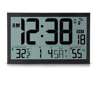 Sukeen Reloj de pared LCD controlado por radio, grande, digital, funciona con pilas, reloj atómico de escritorio de 16.7 pulgadas con temperatura, humedad, fecha, día, DST para oficina en casa