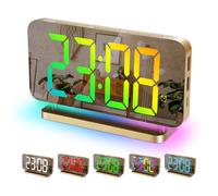 Sukeen Reloj Despertador, Reloj Digital LED de 7.4 Pulgadas, Reloj de Espejo con Pantalla de 11 Colores, 10 Modos de luz Nocturna RGB - Dorado