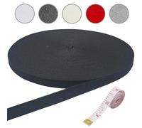 sukevitor Cinta de algodón de 15 mm, 50 m, cinta de algodón para costura, costura, alteraciones, manualidades, delantal, color negro, MS-01