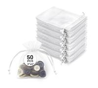 Sukh 50 bolsas de organza blancas de 3 x 4 pulgadas, pequeñas bolsas de organza para regalo, bolsas de regalo de joyería, bolsas de malla con cordón, San Valentín, boda, Eid Mubarak, Nochebuena
