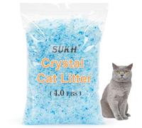 Sukh Arena de cristal para gatos de 4 libras - Cristales de arena para gatos, azul y blanco, transparente, sin polvo, bajo rastreo, control de olores, cristales de gel de sílice, partículas de color