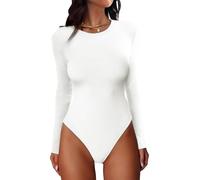 Sukiglam Body Mujer Manga Larga Bodysuit Top Cuello Redondo Básico Leotardo Tops Ajustado Elegante Top de Punto Elástico Bodys Tanga Shapewear Casual Blusa Interior Capas Base para Otoño e Invierno