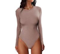 Sukiglam Body Mujer Manga Larga Bodysuit Top Cuello Redondo Básico Leotardo Tops Ajustado Elegante Top de Punto Elástico Bodys Tanga Shapewear Casual Blusa Interior Capas Base para Otoño e Invierno