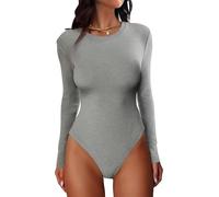 Sukiglam Body Mujer Manga Larga Bodysuit Top Cuello Redondo Básico Leotardo Tops Ajustado Elegante Top de Punto Elástico Bodys Tanga Shapewear Casual Blusa Interior Capas Base para Otoño e Invierno