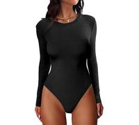 Sukiglam Body Mujer Manga Larga Bodysuit Top Cuello Redondo Básico Leotardo Tops Ajustado Elegante Top de Punto Elástico Bodys Tanga Shapewear Casual Blusa Interior Capas Base para Otoño e Invierno