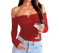 Sukiglam Camiseta Manga Larga Mujer Sexy Tops sin Hombros Básico Top Ajustada Elegante Camisetas Rib con Hebilla Metálica Delantera Informal Blusas T Shirt Elástica Moda Y2K Tops para Club Streetwear