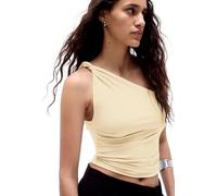 Sukiglam Camiseta Sin Mangas Mujer Verano Sexy Camisetas con Un Hombro Elegante Tank Tops Cuello Asimétrico Crop Top Ajustado Elástico Slim Fit Camisolas Shirt de Festival Casual Streetwear