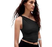 Sukiglam Camiseta Sin Mangas Mujer Verano Sexy Camisetas con Un Hombro Elegante Tank Tops Cuello Asimétrico Crop Top Ajustado Elástico Slim Fit Camisolas Shirt de Festival Casual Streetwear