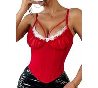 Sukiglam Camiseta sin Mangas para Mujer Encaje Corset Top Verano Camisetas con Tirantes Finos Ajustables Sexy Gótico Corsé Bustier sin Espalda Lencer Overbust para Salir de Fiesta Rave Outfit
