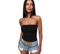 Sukiglam Crop Top Mujer Camiseta Sin Tirantes Elástico Tubo Tops Corto Bandeau Verano Camisetas Sin Mangas Y2K Shirt Sexy Sin Espalda Going out Clothes Causal Básico Blusa Fashion Ropa