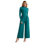 Sukiglam Mono Mujer Manga Larga Cuello en Tortuga Jumpsuit Elegante Pantalones de Pierna Ancha con Bolsillos Informal Monos de Una Pieza con Cremallera Moda Enterizo Otoño de Ceremonia Cóctel Salir