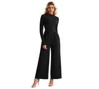 Sukiglam Mono Mujer Manga Larga Cuello en Tortuga Jumpsuit Elegante Pantalones de Pierna Ancha con Bolsillos Informal Monos de Una Pieza con Cremallera Moda Enterizo Otoño de Ceremonia Cóctel Salir