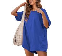Sukiglam Mono Mujer Verano Manga Corta Monos con Espalda cuello en v Jumpsuit Sexy Peto Suelto Monos Corto de Pierna Ancha de Una Pieza Overoles Casual Vestidos Playa con Bolsillos