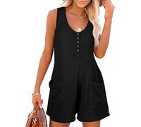 Sukiglam Mono Mujer Verano Sin Mangas Cuello en V Jumpsuit Corto Casual Sueltos Jumpsuit Petos Elegante Pierna Ancha Monos Tapeta de Botones Una Pieza Monos Pantalon con Bolsillos Playa Playsuit