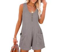 Sukiglam Mono Mujer Verano Sin Mangas Cuello en V Jumpsuit Corto Casual Sueltos Jumpsuit Petos Elegante Pierna Ancha Monos Tapeta de Botones Una Pieza Monos Pantalon con Bolsillos Playa Playsuit