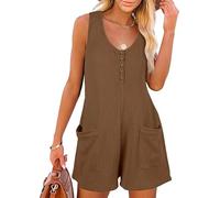 Sukiglam Mono Mujer Verano Sin Mangas Cuello en V Jumpsuit Corto Casual Sueltos Jumpsuit Petos Elegante Pierna Ancha Monos Tapeta de Botones Una Pieza Monos Pantalon con Bolsillos Playa Playsuit