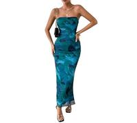 Sukiglam Mujer Vestido Largo Ajustado Sexy Tie Dye Vestidos de Tubo Elegante sin Mangas Maxi Vestido sin Tirantes de Fiesta Verano Fruncido Vestidos con Abertura para Cóctel Boda Invitada Noche Club