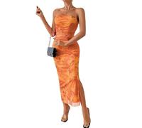 Sukiglam Mujer Vestido Largo Ajustado Sexy Tie Dye Vestidos de Tubo Elegante sin Mangas Maxi Vestido sin Tirantes de Fiesta Verano Fruncido Vestidos con Abertura para Cóctel Boda Invitada Noche Club