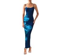 Sukiglam Mujer Vestido Largo Sexy sin Mangas Cuello Cuadrado Vestidos de Tirantes Elegante Estampado Floral Vestido Ajustado Verano Casual Bodycon Maxi Vestidos de Fiesta Cóctel Invitada Boda Club