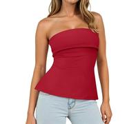 Sukiglam Tops De Tubo para Mujer Camiseta Sin Tirantes Verano Sexy Crop Top Bandeau con Hombros Descubiertos Elástica Busto de Doble Capa Y2k Shirt Tunic Camisetas Sin Mangas Hendidura en el Lado