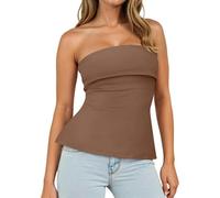 Sukiglam Tops De Tubo para Mujer Camiseta Sin Tirantes Verano Sexy Crop Top Bandeau con Hombros Descubiertos Elástica Busto de Doble Capa Y2k Shirt Tunic Camisetas Sin Mangas Hendidura en el Lado