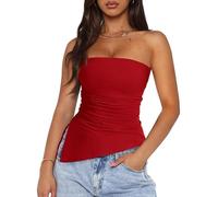 Sukiglam Tops De Tubo para Mujer Camiseta Sin Tirantes Verano Tank Top Asimétricos Plisada Bandeau con Hombros Descubiertos Elástica Blusa Tunic Y2k Camisetas Sin Mangas Sexy Shirt Sin Espalda