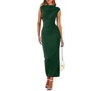 Sukiglam Vestido Largo Mujer Sexy sin Mangas Cuello Alto Maxi Vestidos Ajustado Elegante Vestido con Abertura Verano Casual Cintura Alta Bodycon Vestidos Fruncido de Fiesta Cóctel Invitada Boda