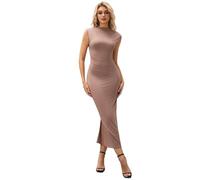 Sukiglam Vestido Largo Mujer Sexy sin Mangas Cuello Alto Maxi Vestidos Ajustado Elegante Vestido con Abertura Verano Casual Cintura Alta Bodycon Vestidos Fruncido de Fiesta Cóctel Invitada Boda