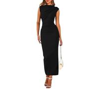 Sukiglam Vestido Largo Mujer Sexy sin Mangas Cuello Alto Maxi Vestidos Ajustado Elegante Vestido con Abertura Verano Casual Cintura Alta Bodycon Vestidos Fruncido de Fiesta Cóctel Invitada Boda