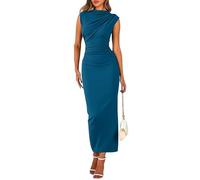 Sukiglam Vestido Largo Mujer Sexy sin Mangas Cuello Alto Maxi Vestidos Ajustado Elegante Vestido con Abertura Verano Casual Cintura Alta Bodycon Vestidos Fruncido de Fiesta Cóctel Invitada Boda