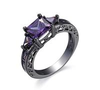SUKKCCNO Anillos de amatista vintage con circonita cúbica gótica de corte cuadrado de cristal morado, anillos negros para boda, aniversario, día de la madre, vacaciones, regalo de joyería (tamaño 9)