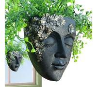 Sukkulenten-Pflanzgefäß, Wand-Pflanzgefäß, Wandpflanzgefäß mit Kopf - einzigartiger Harztopf ca. 16 x 9 x 18 cm en caqui/Schwarz/Weiß für moderne Innenräume - ideal para stilvolle y pflegege. eleichte