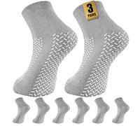 SukModen Lote de 3 pares de calcetines de hospital de doble perfil - Antideslizantes - Con púas - Protección contra caídas - Para hombres y mujeres - Calcetines antideslizantes para cuidados, la, gris