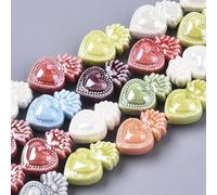 SUKORI 50 Uds. Cuentas Sueltas de Porcelana esmaltada Brillante con Forma de corazón de 16x10,5mm para fabricación de joyería, Collar de Pulseras Hechas a Mano DIY
