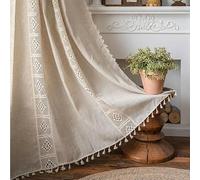 SUKORI Cortinas de Encaje de Yute con Mezcla de Lino, Cortina con borlas para Cocina, Dormitorio, Sala de Estar, Ventana, Armario