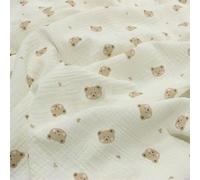 SUKORI Tela de crepé de algodón Gasa Doble de 100x135cm, Material de algodón con Estampado de Oso Bonito, Pijamas de Costura DIY, Manta de Tela para bebé