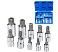 sukudon Juego de 10 piezas de ranuras M4 - M18 Spline Bit Socket Set Triple Cuadrado + Caja de Almacenamiento