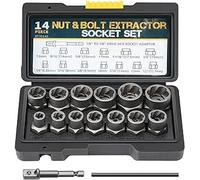 Sukudon Juego de 14 vasos de impacto, juego de extractores de pernos, herramienta de extracción de tuercas de rueda de bloqueo, juego de vasos de impacto de 3/8 pulgadas y removedor pernos redondeados