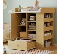 SUKY Cambiador con cajones, armario y espacio de almacenamiento, toallero, cambiador, con separadores, diseño de madera natural, 91 x 76,5 x 100 cm