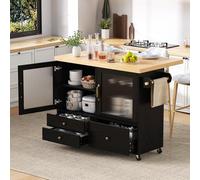 SUKY Isla de cocina móvil con ruedas y mesa de comedor extensible, carrito de cocina con soporte para copas de vino y espacio de almacenamiento, ideal para cocina y comedor, 100 × 42-70 × 91,5 cm