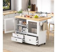 SUKY Isla de cocina móvil con ruedas y mesa de comedor extensible, carrito de cocina con soporte para copas de vino y espacio de almacenamiento, ideal para cocina y comedor, 100 × 42-70 × 91,5 cm
