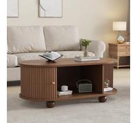 SUKY Mesa de centro de nogal con espacio de almacenamiento y puertas correderas, mueble multifunción en colores de madera, mesa de sofá con puerta corredera de 360 grados, mesa de café con 4 patas
