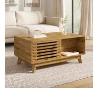 SUKY Mesa de centro moderna retro, mesa de altura regulable, puerta de persiana deslizante, aspecto de madera, cuerpo de MDF, mesa de centro multifuncional, natural