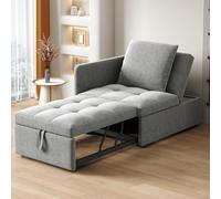 SUKY Sofá cama tapizado 3 en 1 multifunción, sofá cama de lino con respaldo ajustable, sofá reclinable para espacios pequeños, 177 x 68 x 65 cm (gris)