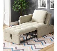 SUKY Sofá cama tapizado 3 en 1 multifunción, sofá cama de lino con respaldo ajustable, sofá reclinable para espacios pequeños, 177 x 68 x 65 cm (beige)