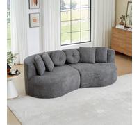 SUKY Sofá modular de chenilla de dos piezas, color antracita, sin reposabrazos, con forma de anacardo, respaldo continuo, 6 cojines de diferentes formas