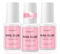 Sularpek 3 Pcs 8ML Pegamento Uñas Postizas, Adhesivo de Pegamento para Uñas Extra Fuerte, Pegamento de Uñas Acrílicas con Pincel, Reparación de Uñas Rotas, para Uso Profesional, de Salón y en Casa